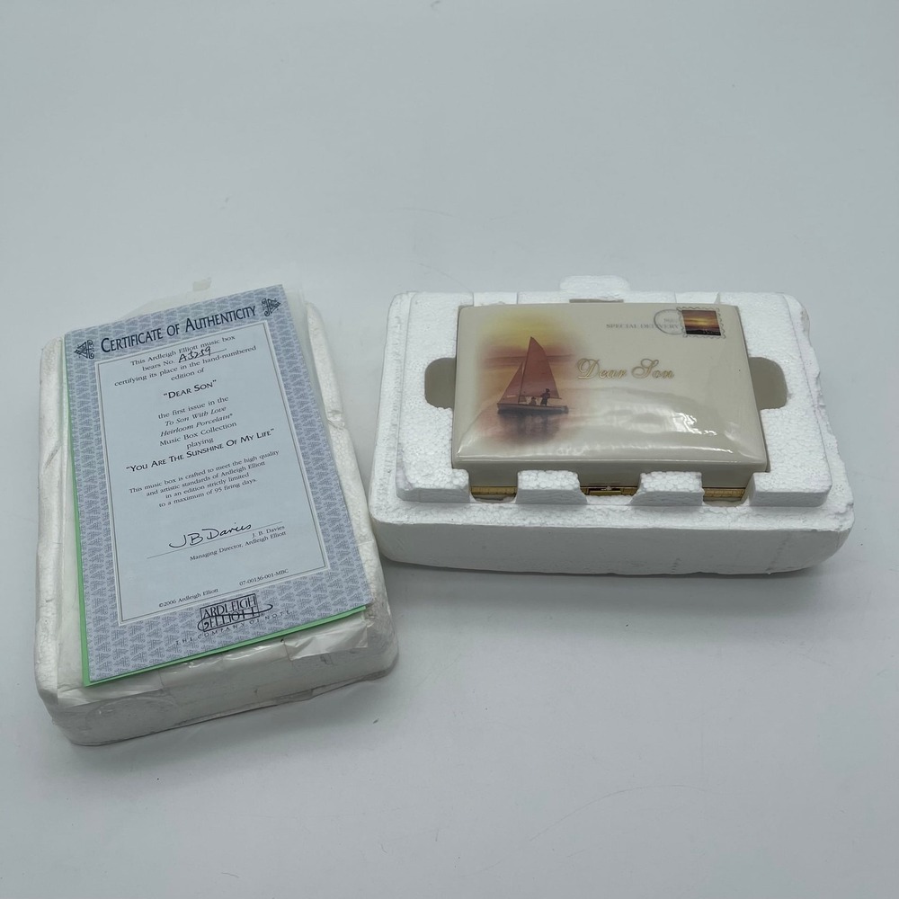 Ardleigh Elliott 'Dear Son' Heirloom Porcelain Music Box Plays You Are The Sunsh